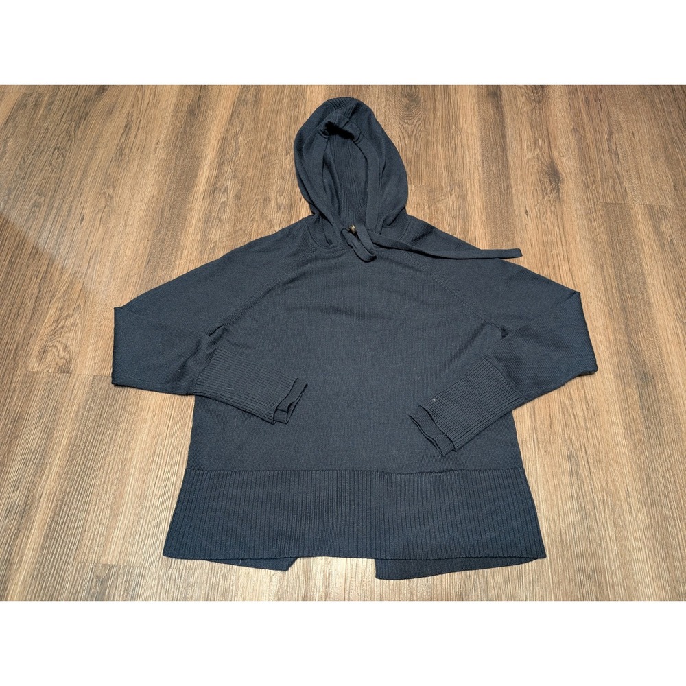 Athleta XS Blue Knit Hoodie Drawstring Pullover Sweater Top‎